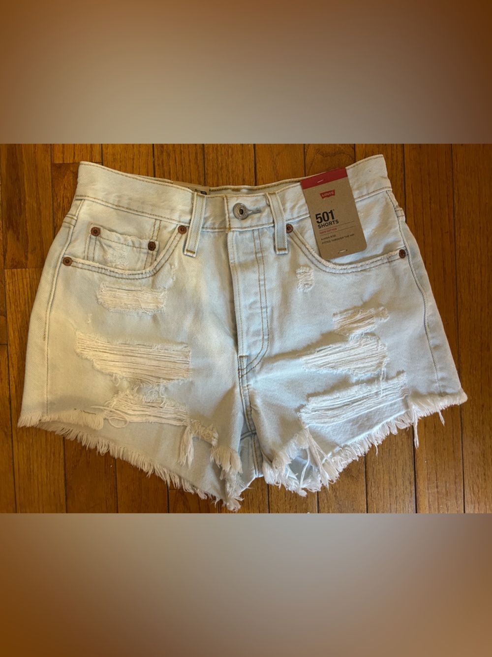 Levi's High Rise Distressed 501 Denim Shorts